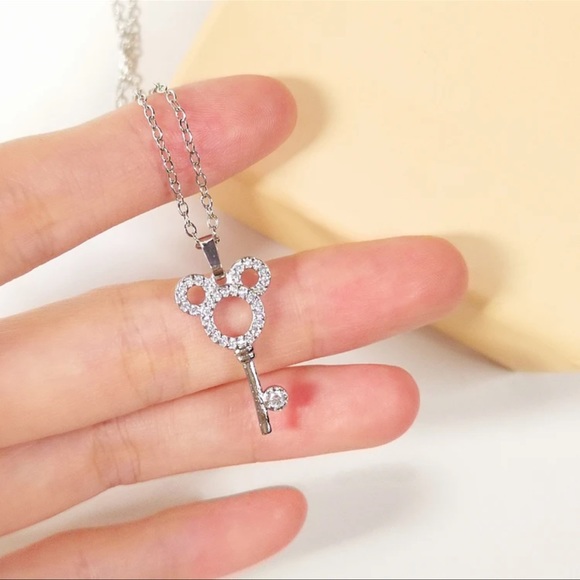CRYSTAL Mickey Key ♡  Silver Necklace GIFT - Picture 2 of 4